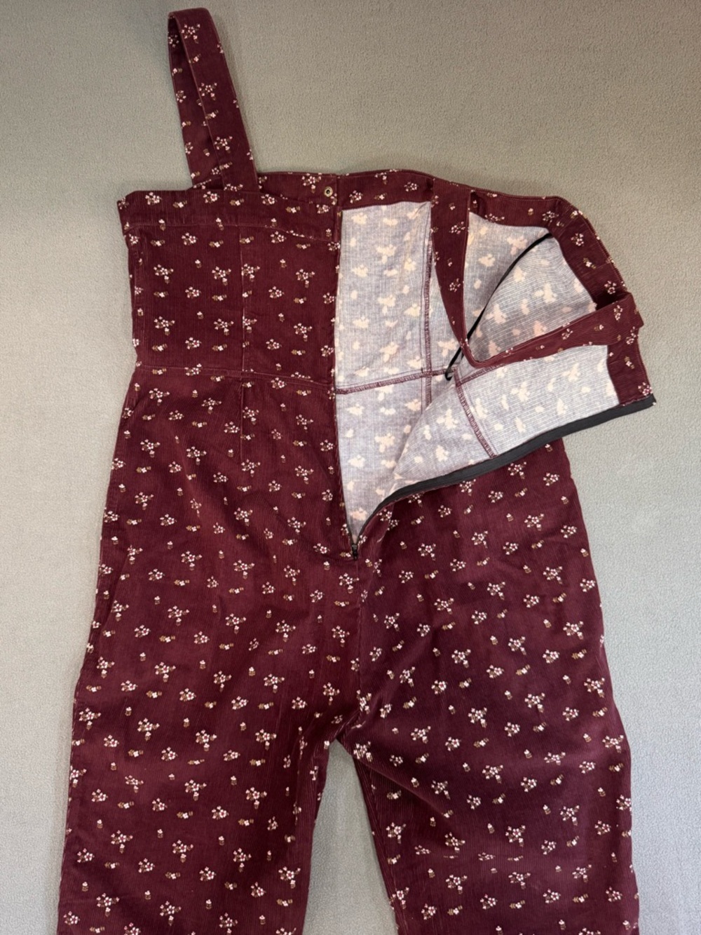 Timeless London Purple Floral Button-Front Bootcut Corduroy Jumpsuit, size 14 - Picture 6 of 11